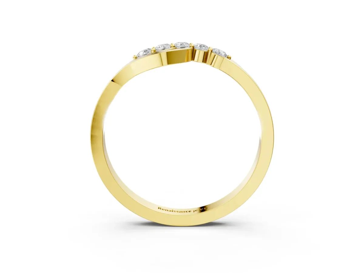 Five-Stone Round Diamond Crossover Band with Prong Setting Yellow gold