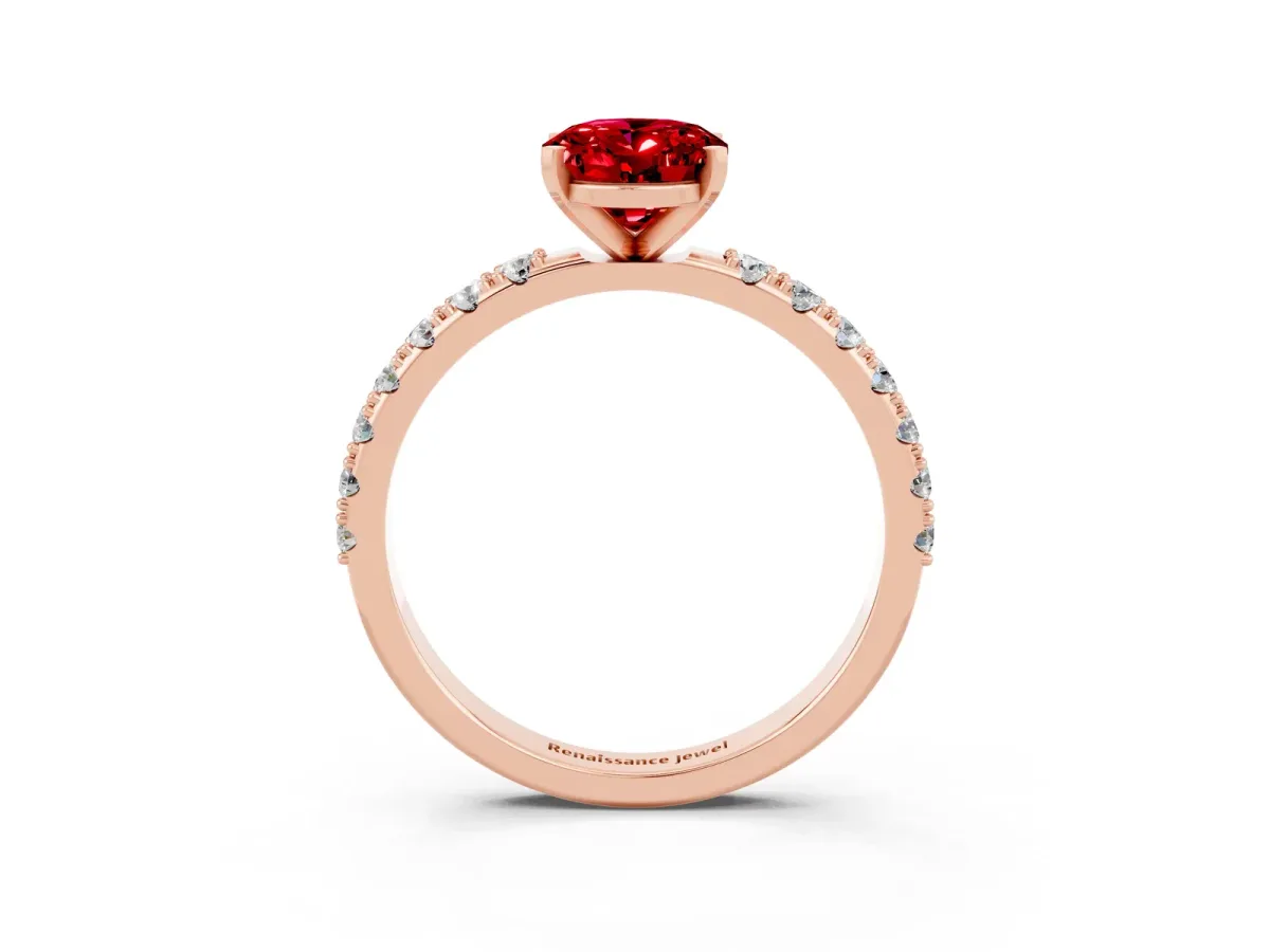 Oval Cut Ruby Solitaire Pavé Band with Four-Prong Setting Rose gold