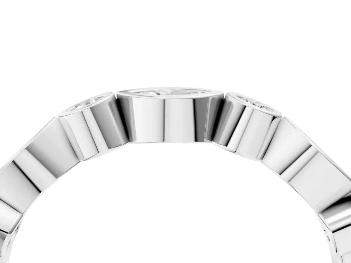 Bezel Set Marquise and Round Diamond Stackable Band White gold