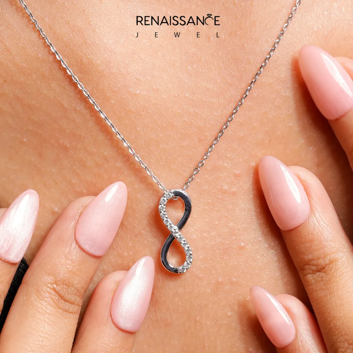 Infinity Pendant with Round Brilliant Diamonds in Pavé Setting Silver