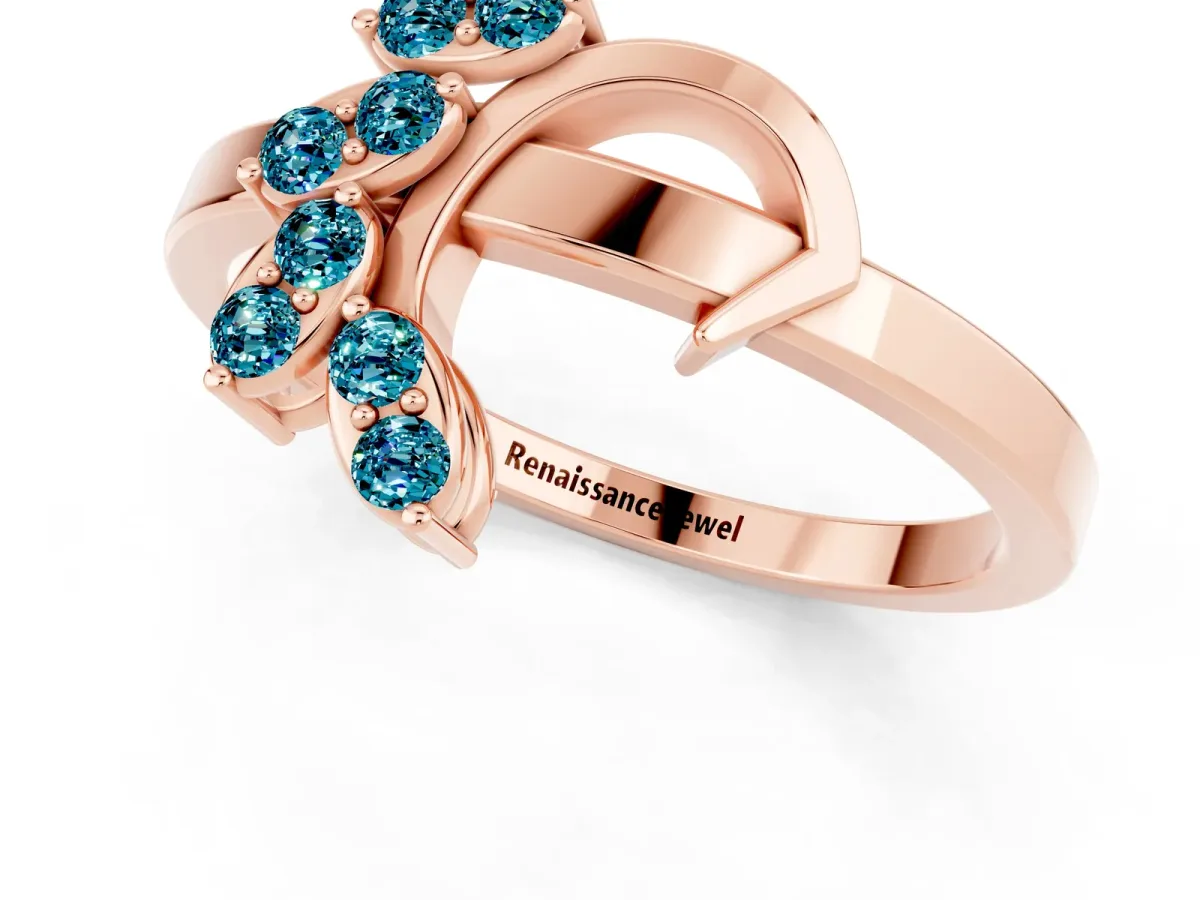 Marquise Blue Topaz Cluster Bypass Ring with Prong Setting Rose gold