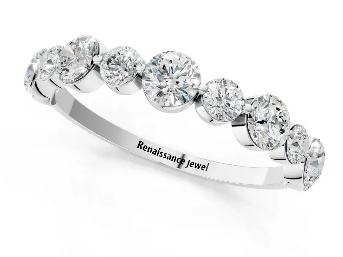 Round Diamond Scalloped Prong Set Eternity Band Silver