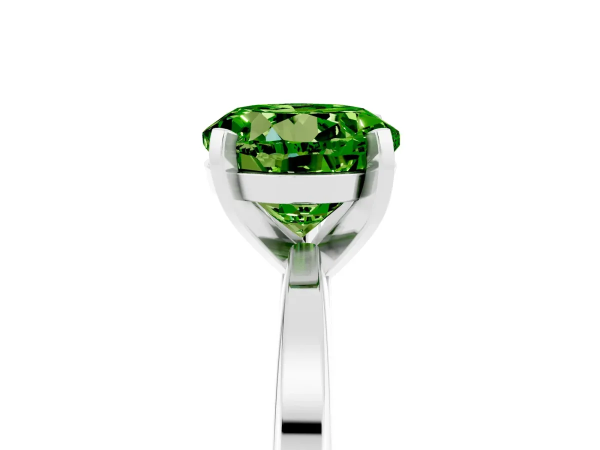 Round Cut Peridot Solitaire Engagement Ring with Classic Band and Four-Prong Setting Silver