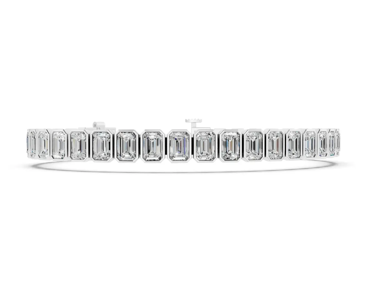 Emerald Cut Diamond Tennis Bracelet with Bezel Setting Silver