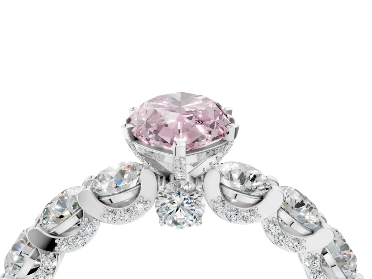 Fancy Pink Marquise Cut Diamond Side Stone Engagement Ring with Four-Prong Setting Silver