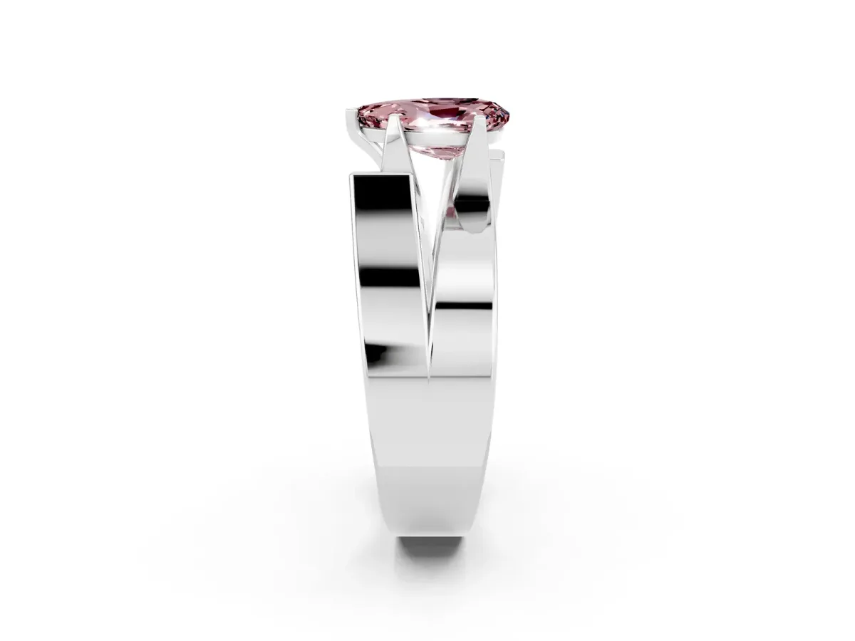 Modern Tension Set Pear Cut Morganite Solitaire Wide Band Ring Silver