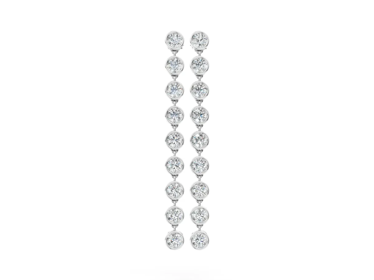 Round Diamond Bezel-Set Linear Drop Earrings White gold