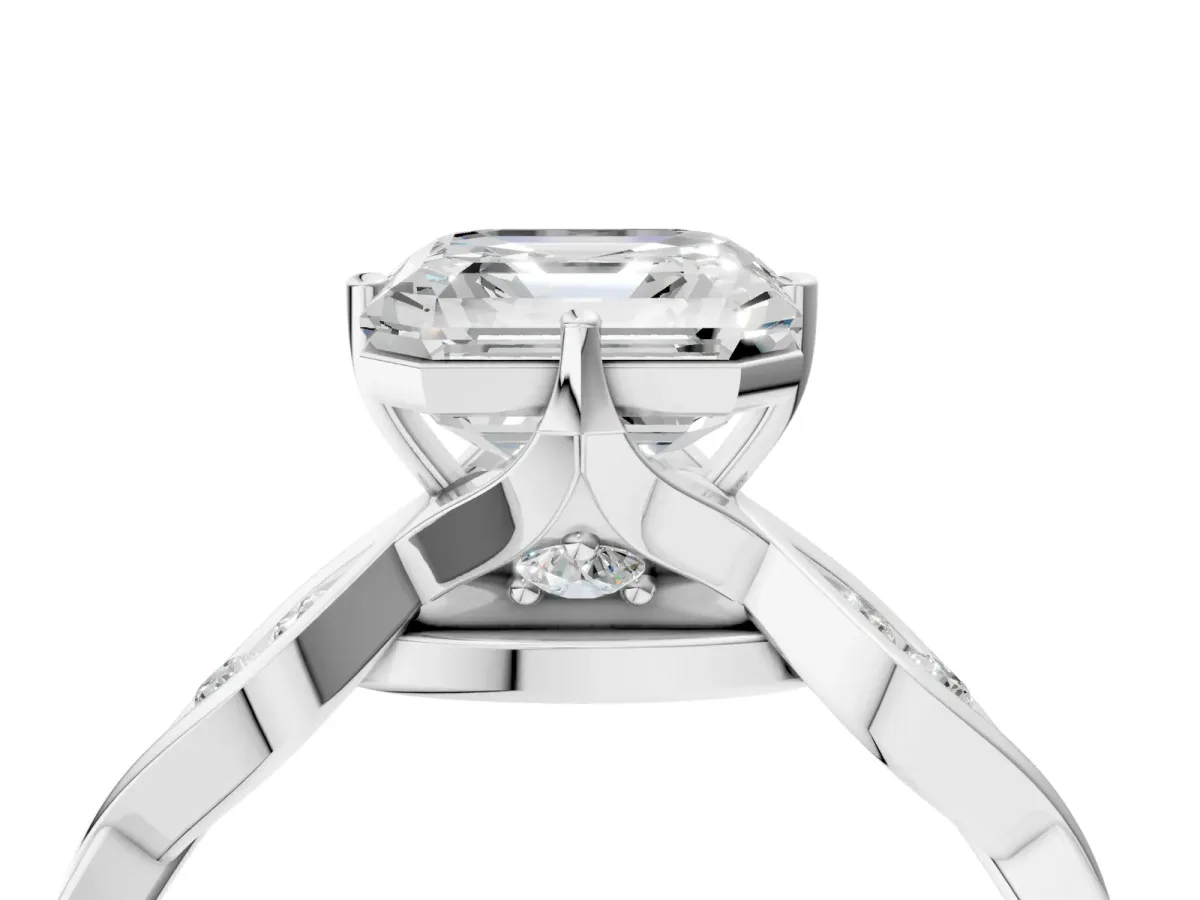 Asscher Cut Solitaire Twist Band with Leaf Prong Setting Platinum