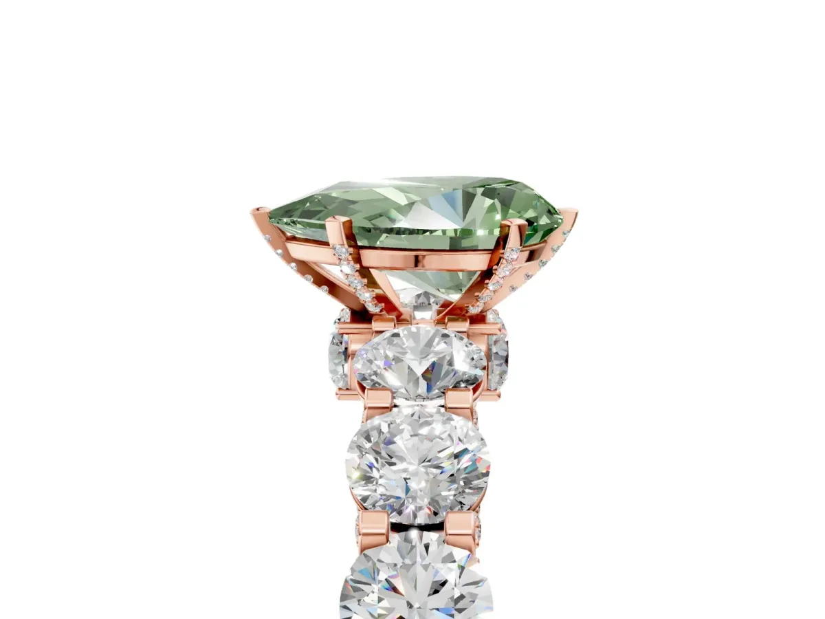 Fancy Green Pear Cut Diamond Side Stone Engagement Ring with Four-Prong Setting Rose gold