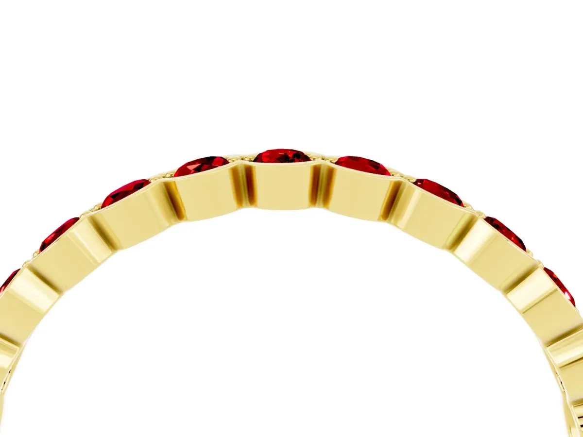 Round Ruby Bezel Set Eternity Band Yellow gold
