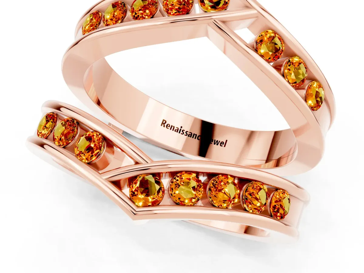 Round Citrine Channel-Set Chevron Band Rose gold