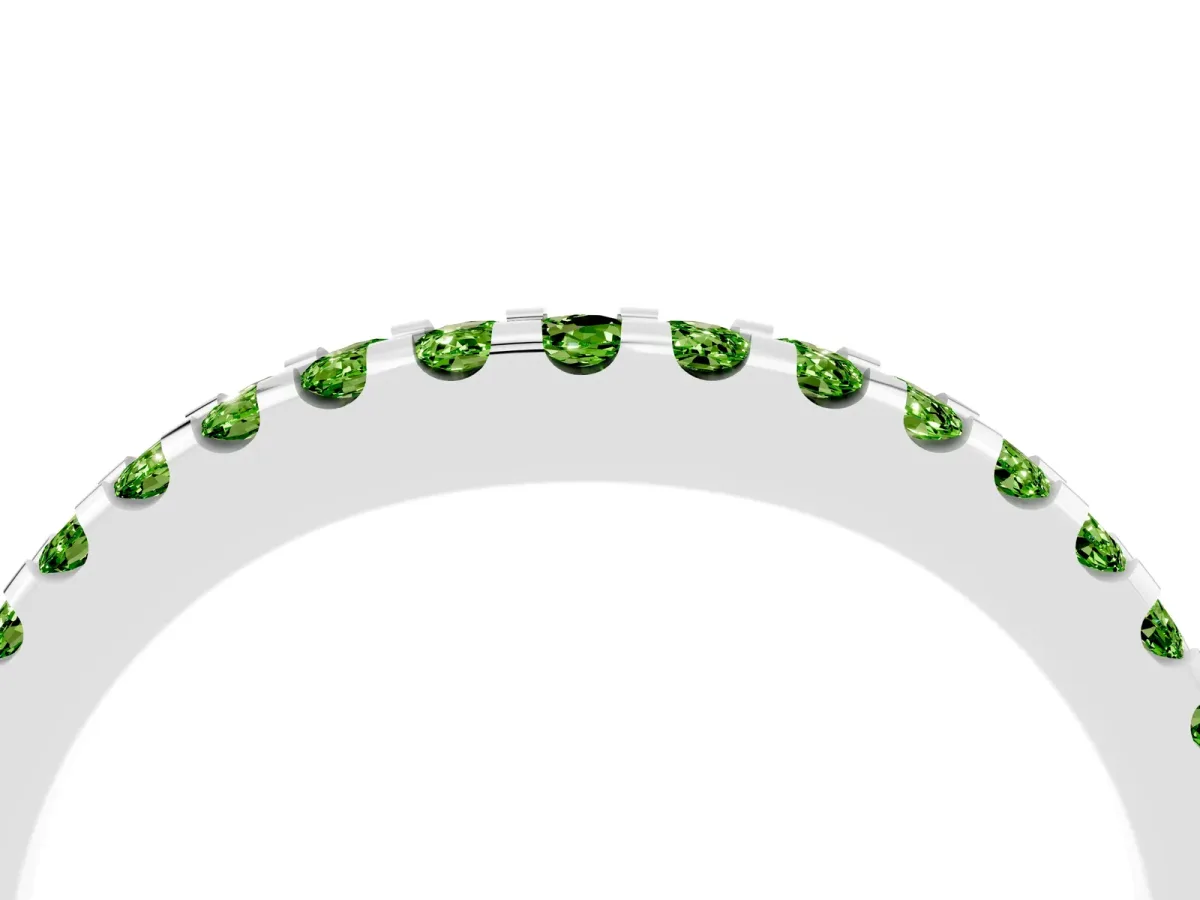 Round Peridot Pavé Curved Wedding Band Silver
