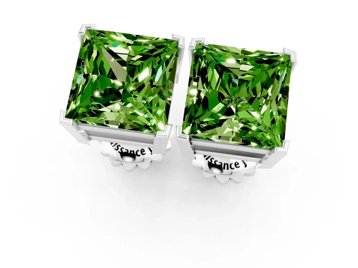 Princess Cut Peridot Stud Earrings Silver