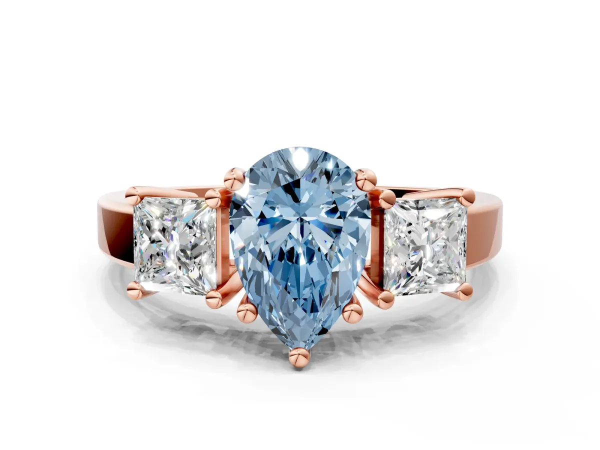 Fancy Blue Three-Stone Pear Cut Cut Solitaire Ring with Prong Setting Rose gold