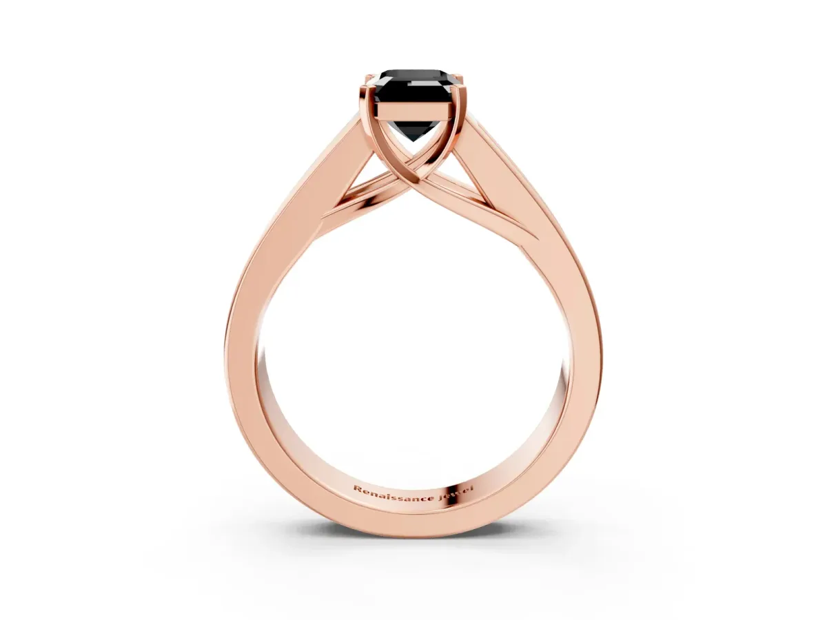 Fancy Black Emerald Cut Cut Channel Set Solitaire Ring with Four-Prong Setting Rose gold