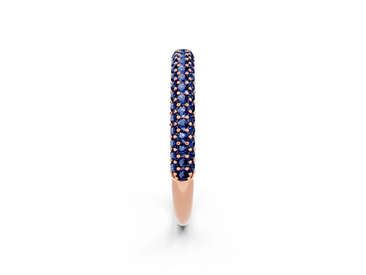 Round Blue Sapphire Pavé Eternity Band with Shared Prong Setting Rose gold