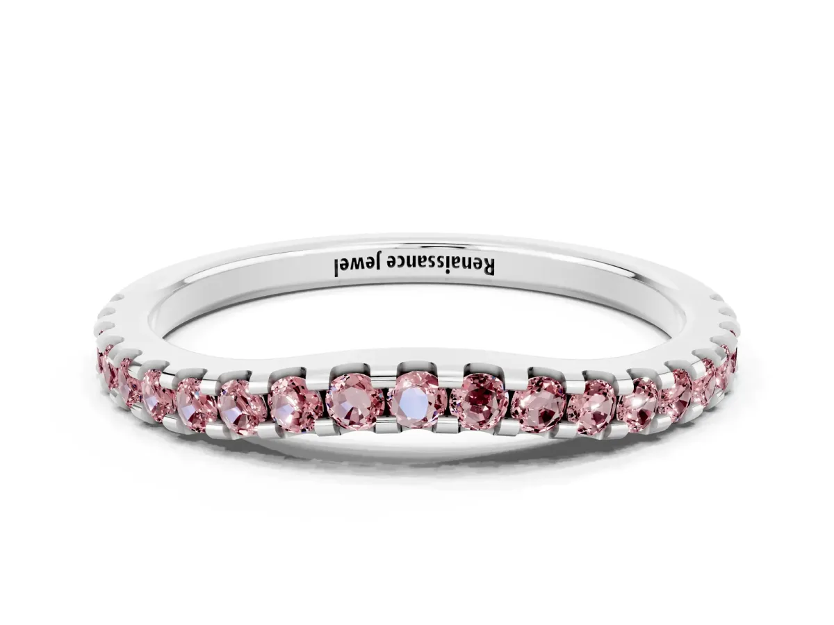 Round Morganite Pavé Curved Wedding Band Platinum
