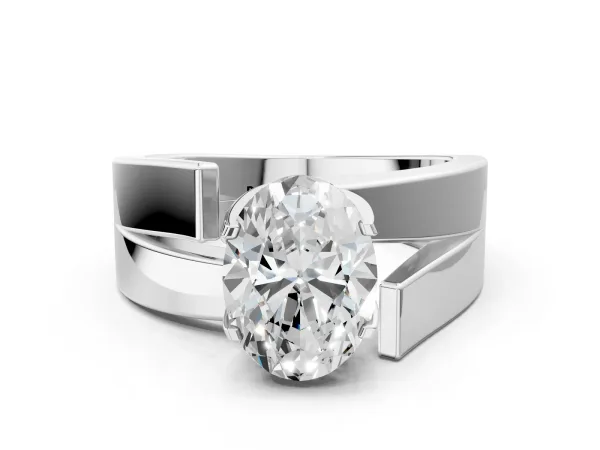 Modern Tension Set Oval Cut Diamond Solitaire Wide Band Ring Platinum