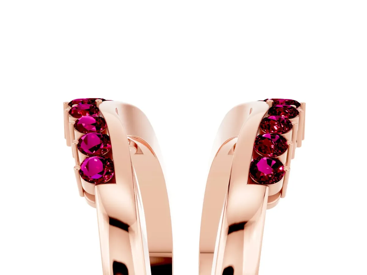 Round Garnet Chevron Contour Band with Prong Setting Rose gold