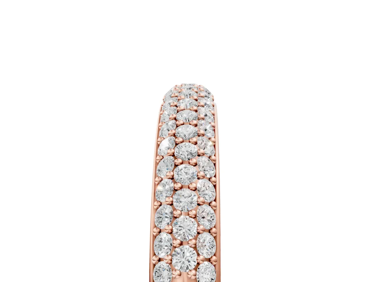 Three-Row Pave Round Diamond Eternity Band with Shared Prong Setting Rose gold