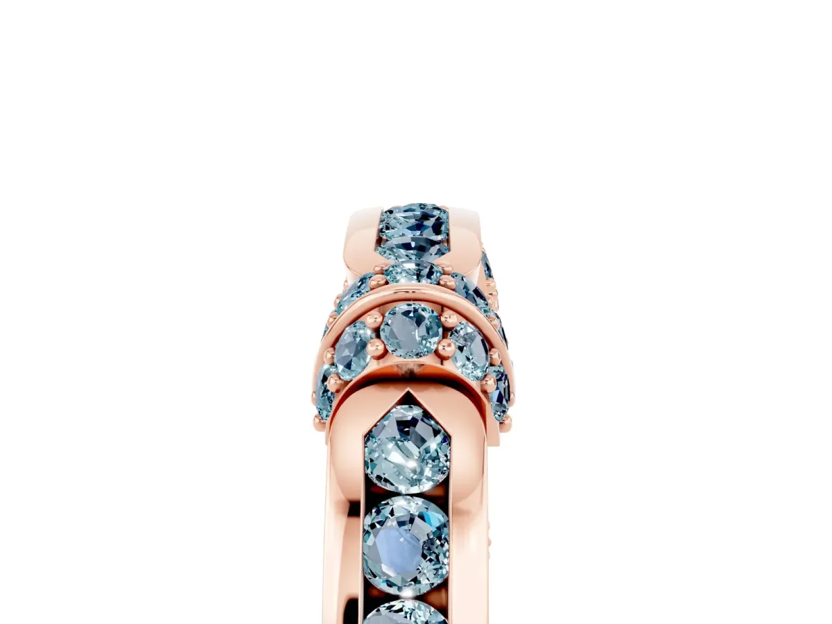 Pavé Round Aquamarine Link Band with Bezel Setting Rose gold