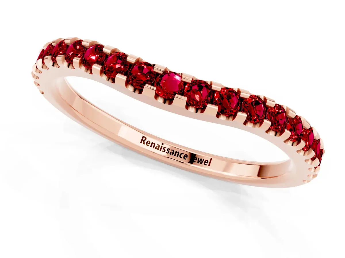 Round Ruby Pavé Curved Wedding Band Rose gold