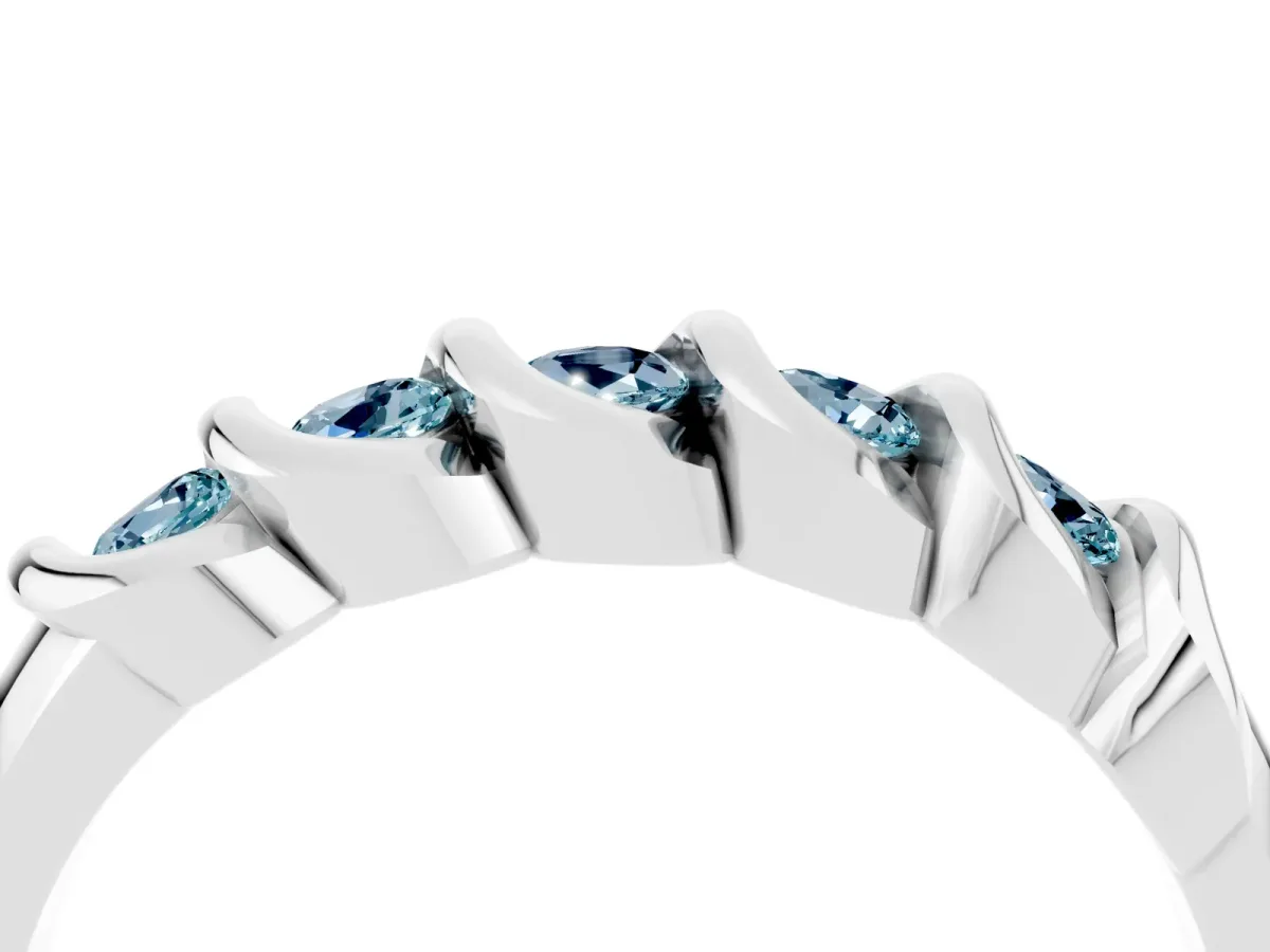 Round Aquamarine Eternity Band with Twist Prong Setting Platinum