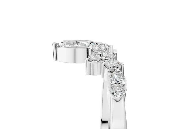 Marquise and Round Diamond Chevron Band with Prong Setting Silver