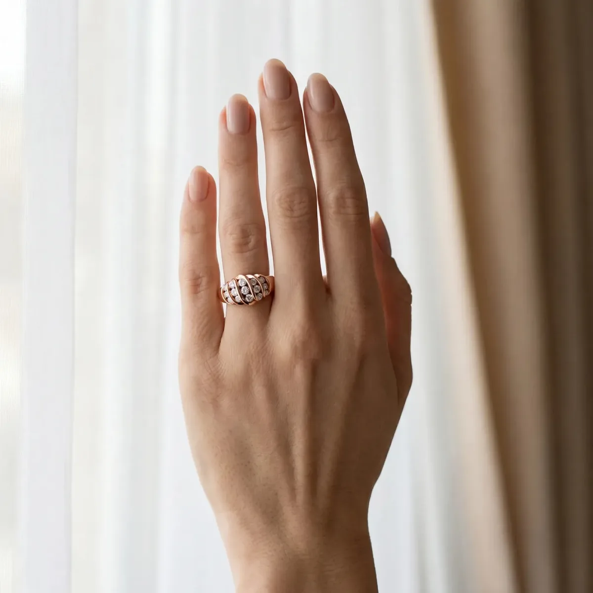 Round Diamond Multi-Row Crossover Band Rose gold