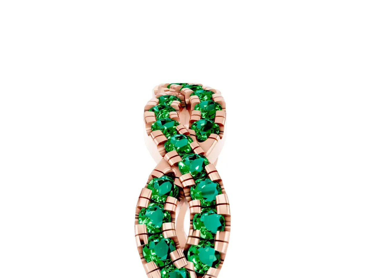 Round Emerald Twisted Eternity Band with Pavé and Shared Prong Setting Rose gold