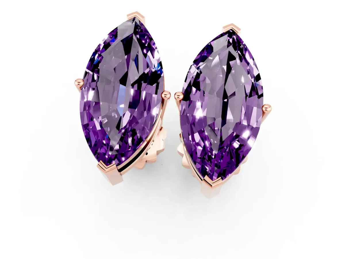 Marquise Cut Amethyst Stud Earrings Rose gold
