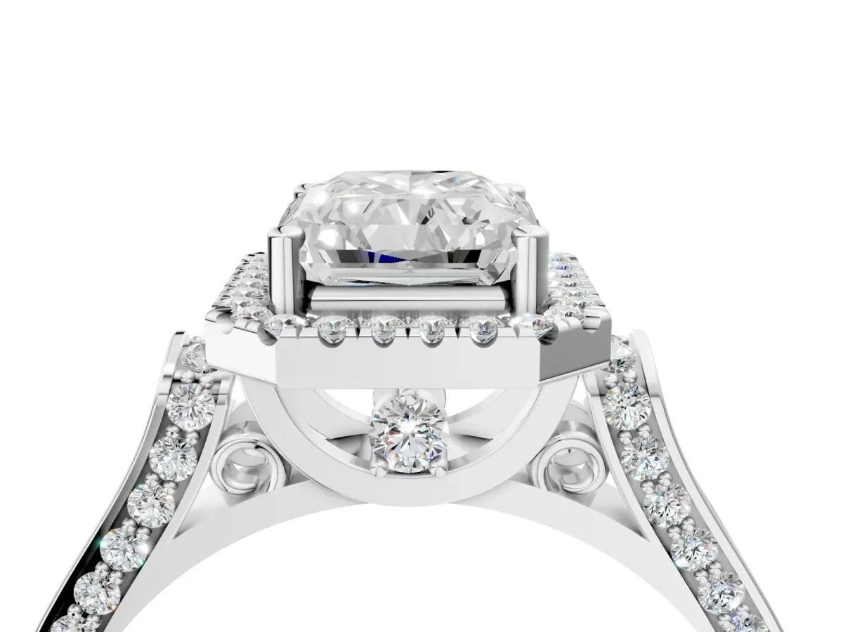 Radiant Cut Halo Pave Split Shank Prong Setting Ring Platinum