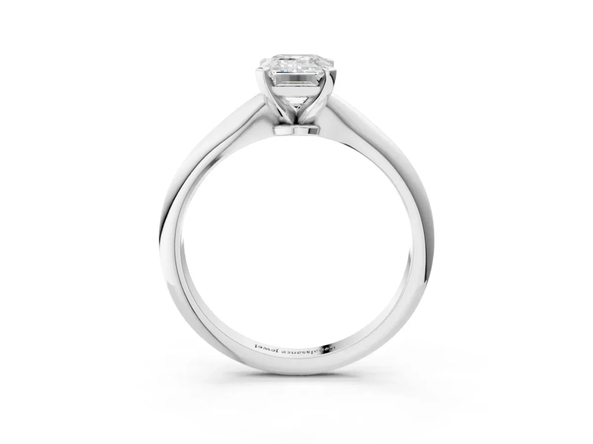 Emerald Cut Diamond Solitaire Engagement Ring with Classic Band and Four-Prong Setting Silver