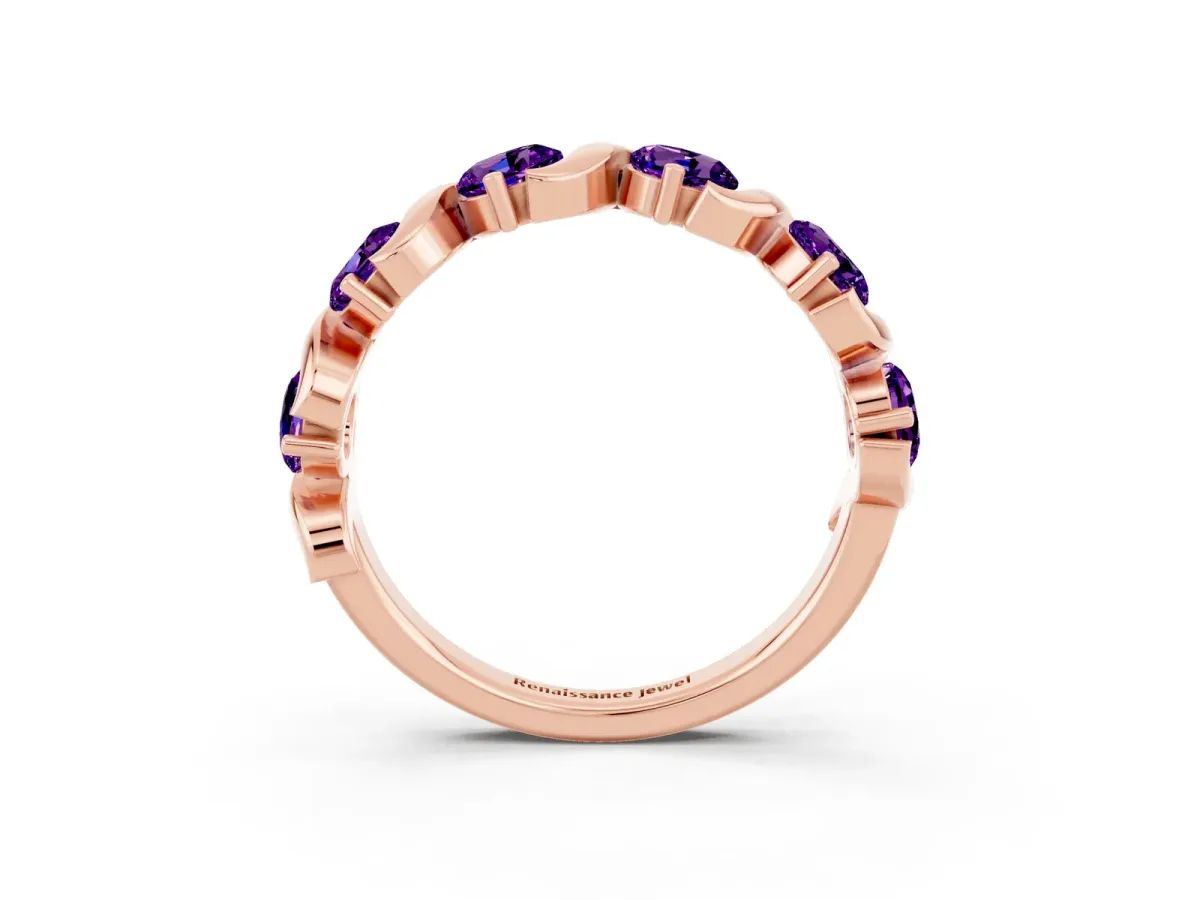 Six-Stone Round Amethyst Wave Band with Shared Prong Setting Rose gold
