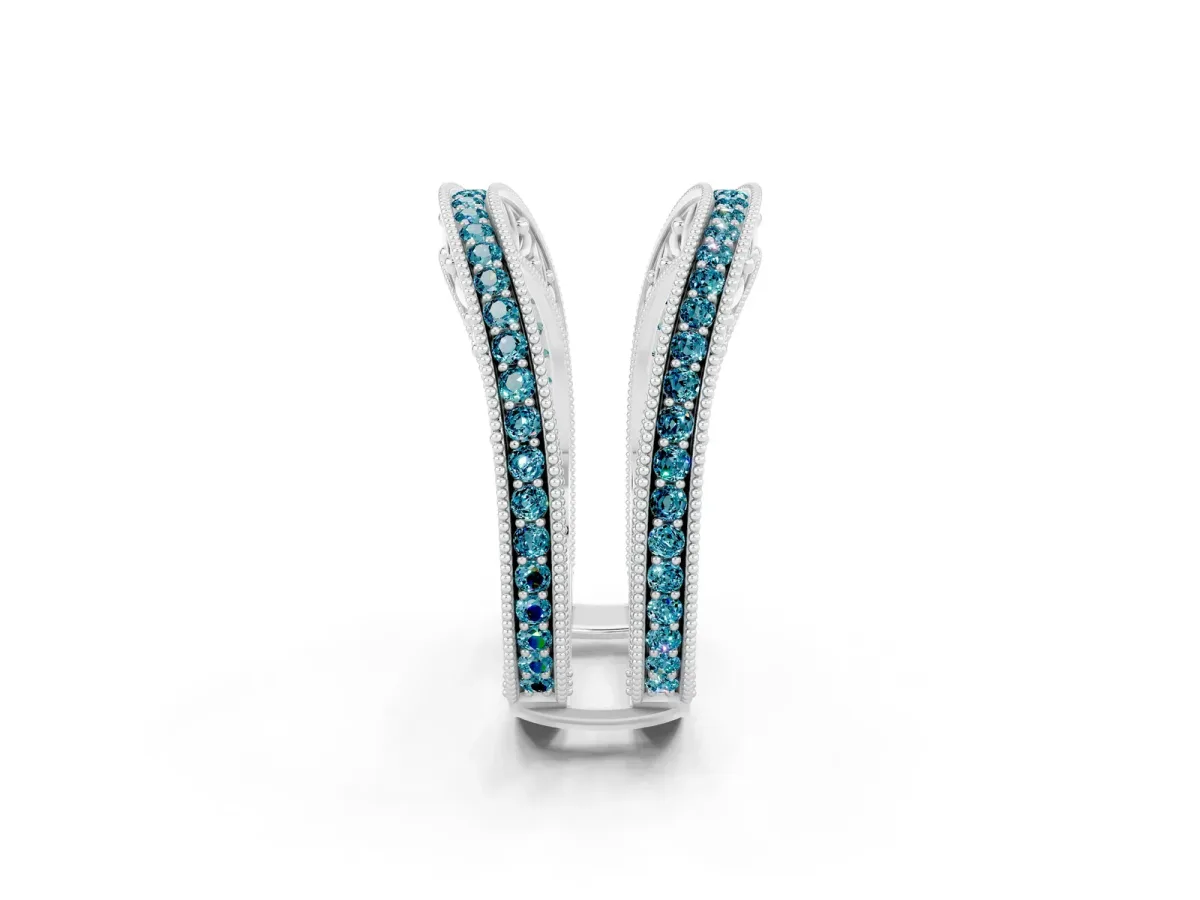 Round Blue Topaz Milgrain Eternity Band with Channel Setting White gold