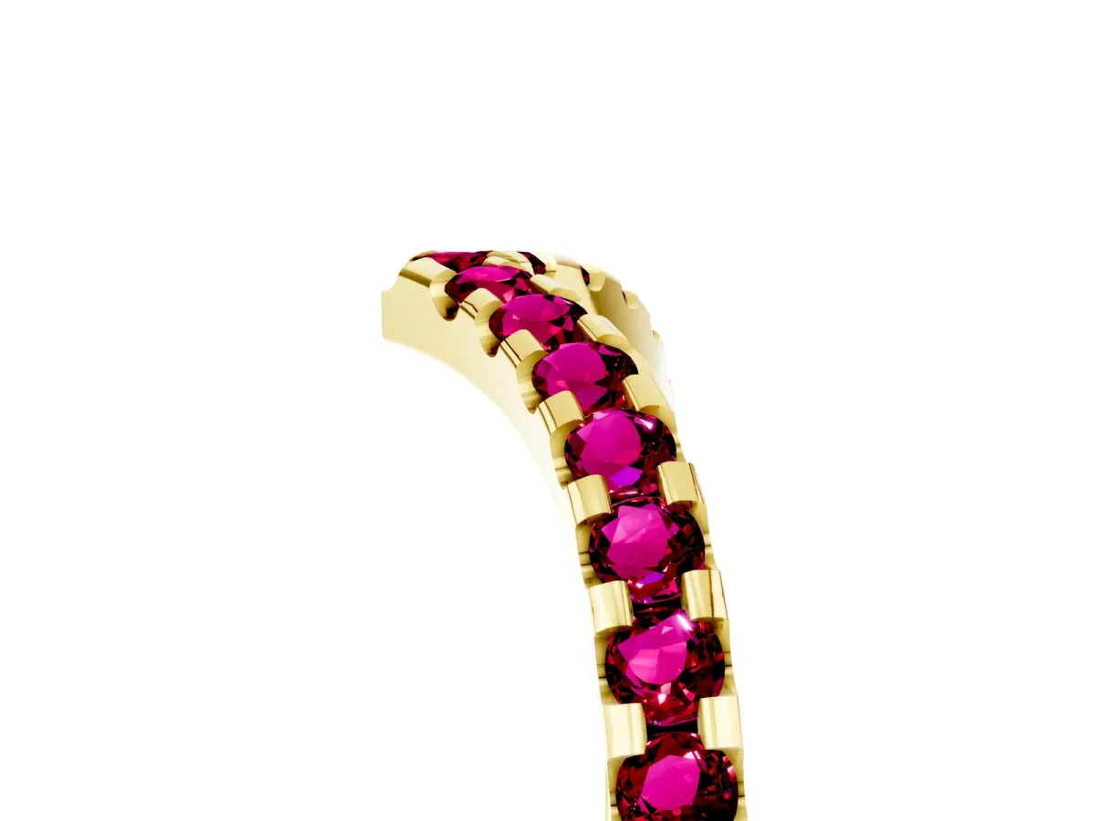 Pavé Round Garnet Chevron Band with Shared Prong Setting Yellow gold