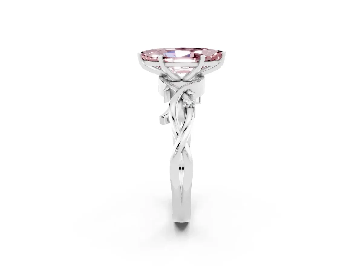 Marquise Cut Morganite Solitaire Ring with Twisted Band and Prong Setting Silver