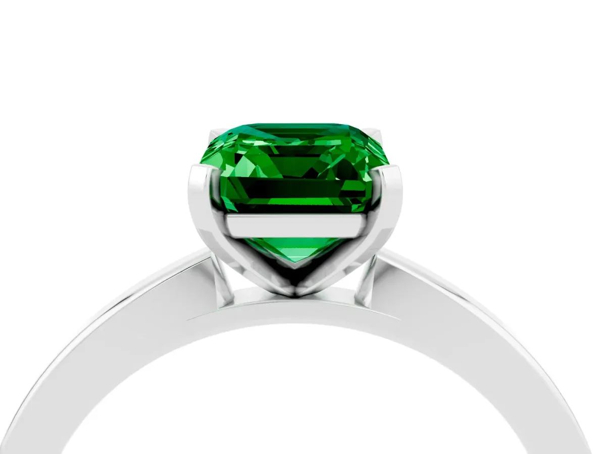 Emerald Cut Emerald Solitaire Engagement Ring with Classic Band and Four-Prong Setting Platinum