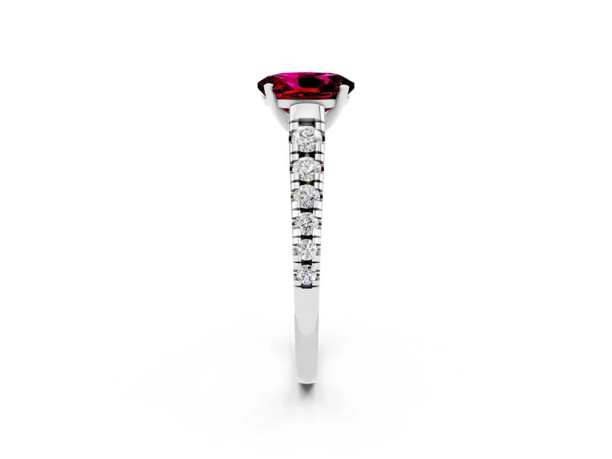 Oval Cut Garnet Cathedral Solitaire Ring with Round Pavé Band White gold
