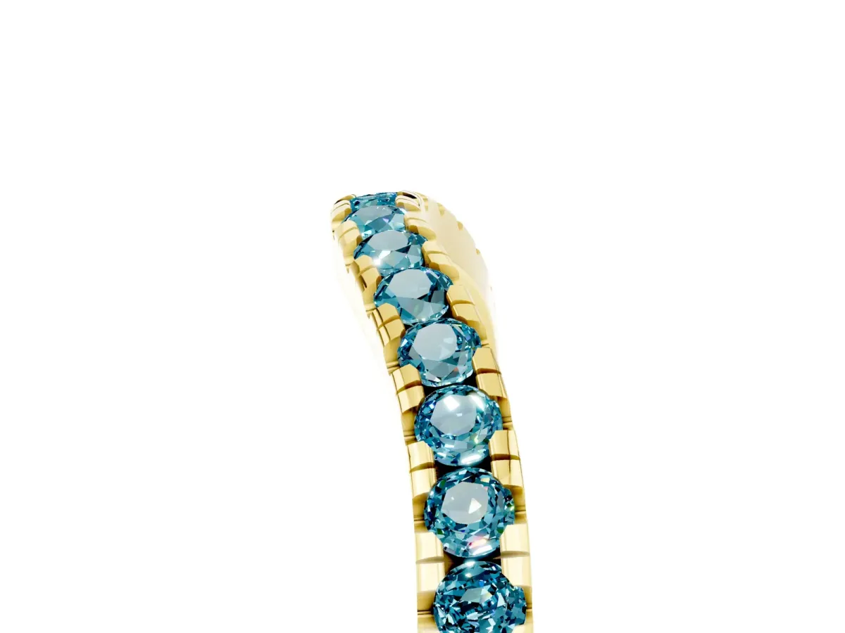 Blue Topaz Pavé Curved Wedding Band Yellow gold
