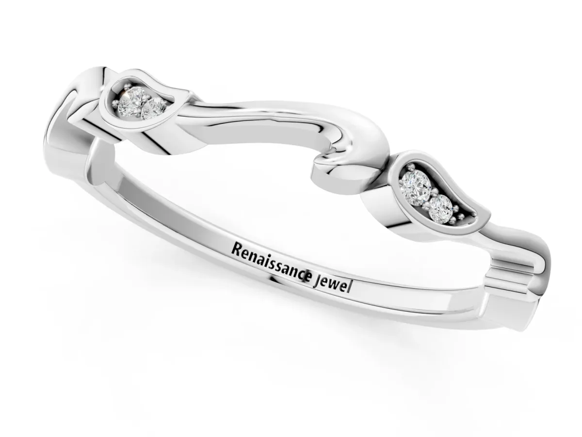 Marquise Diamond Leaf Twist Eternity Band with Bezel Setting White gold