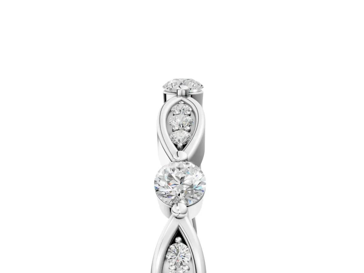 Marquise and Round Diamond Milgrain Band with Bezel Setting White gold