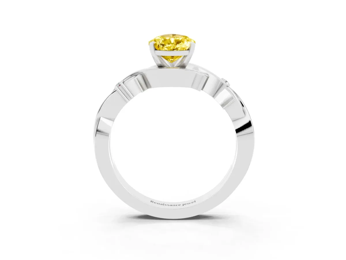 Pear Cut Yellow Sapphire Solitaire Ring with Twisted Band and Prong Setting Platinum