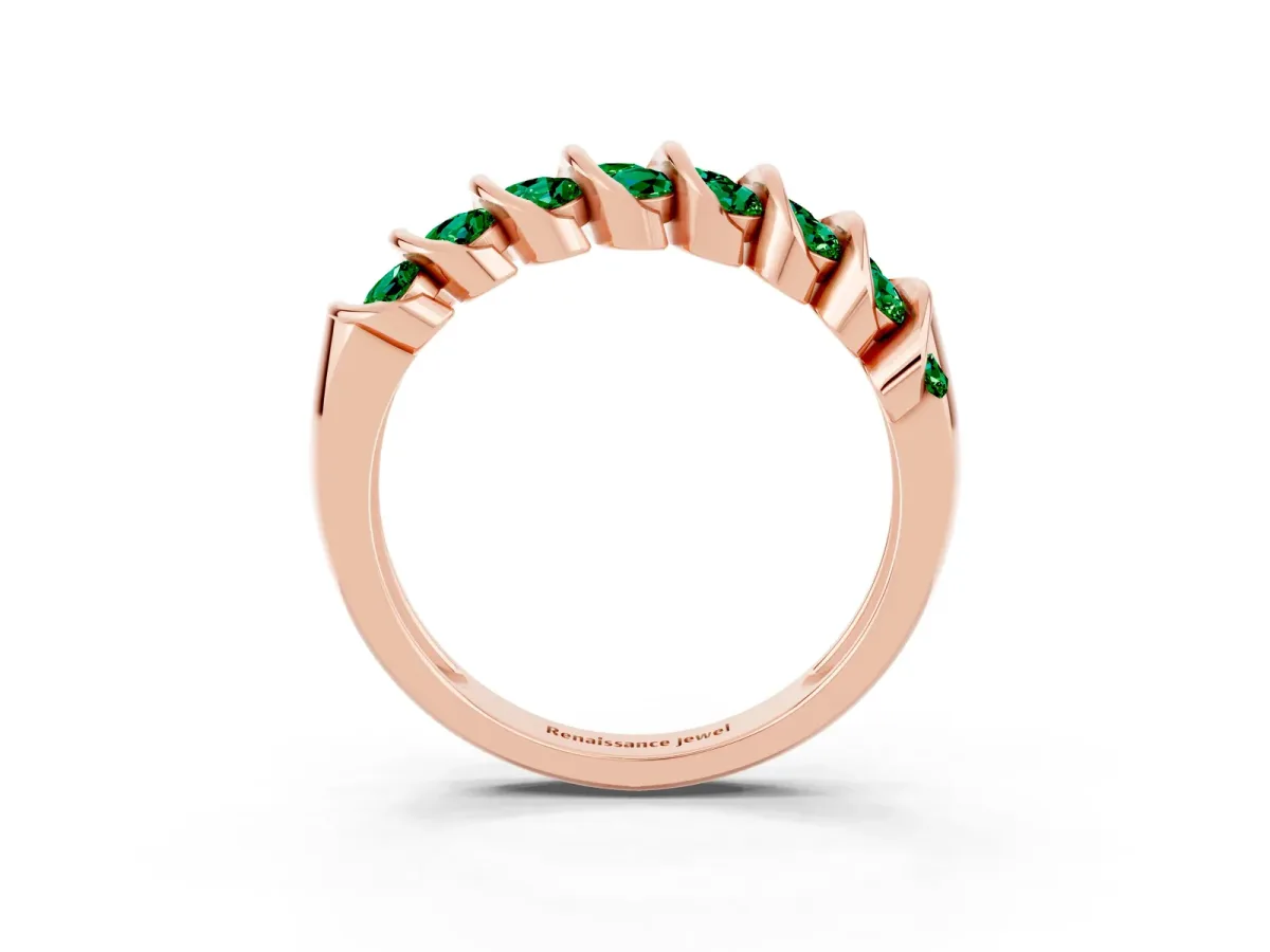 Channel Set Round Emerald Multi-Row Band Rose gold