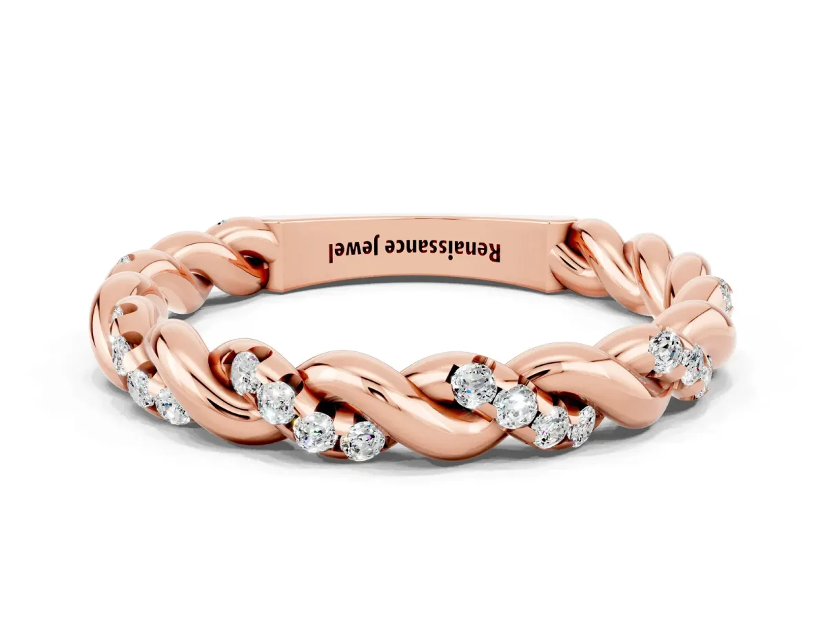 Twisted Pavé Round Moissanite Eternity Band Rose gold