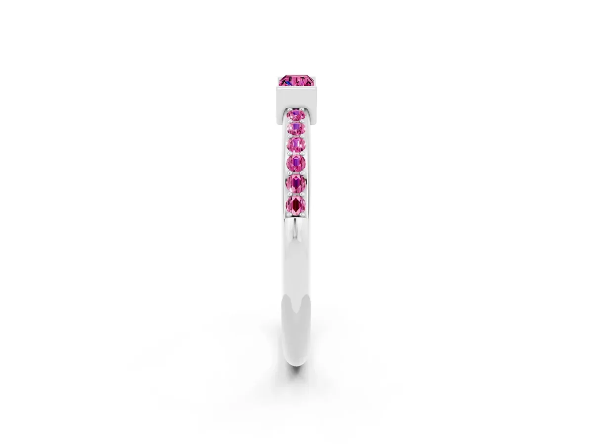 Baguette Pink Sapphire Pavé Band with Bar Setting Platinum