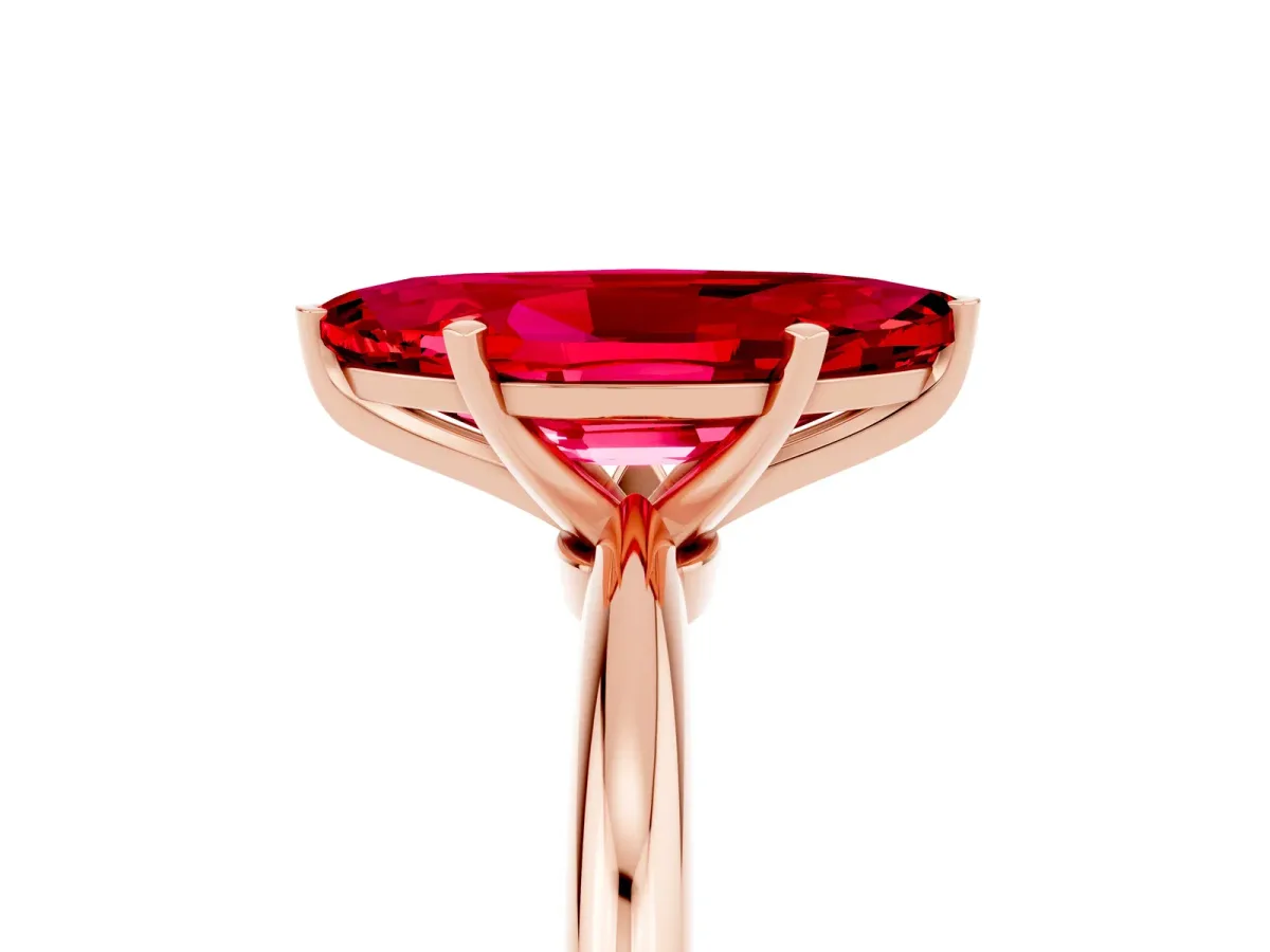 Marquise Cut Ruby Solitaire Ring with Six-Prong Setting and Classic Band Rose gold