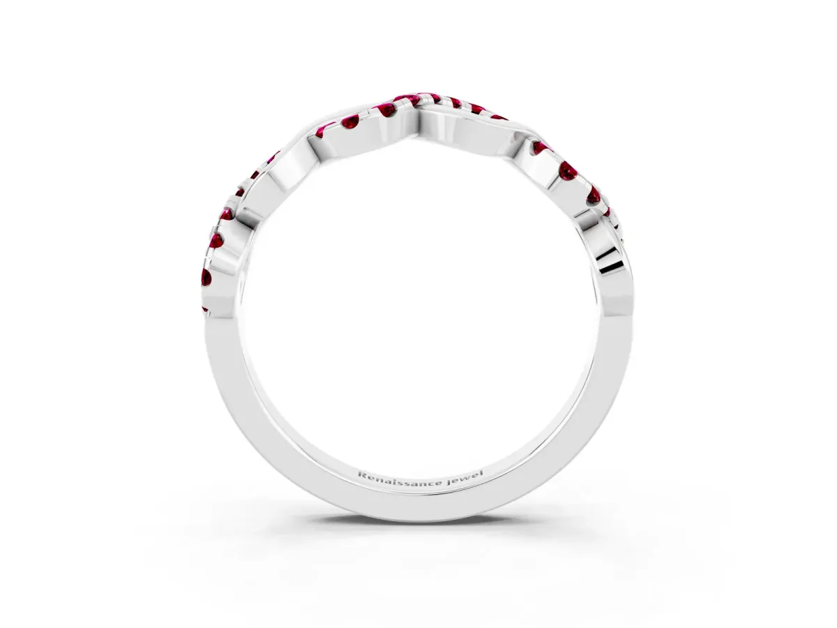 Twist Infinity Round Garnet Band with Pavé Setting Platinum