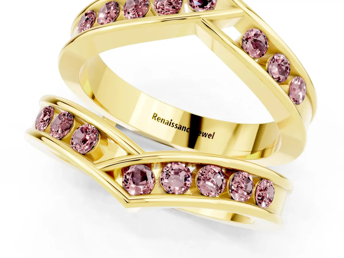 Round Morganite Channel-Set Chevron Band Yellow gold