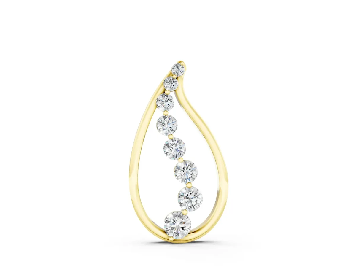 Teardrop Diamond Prong-Set Round Pendant Yellow gold